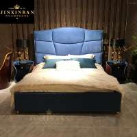 high headboard PU Faux Leather queen size bed with storage blue leather luxury Italian bedroom king size bed