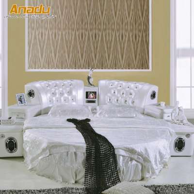 Modern Bedroom Furniture , PU/ PVC Faux leather TV round bed YZA round D