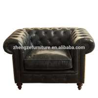 Genuine leather wood frame luxury living room sofa